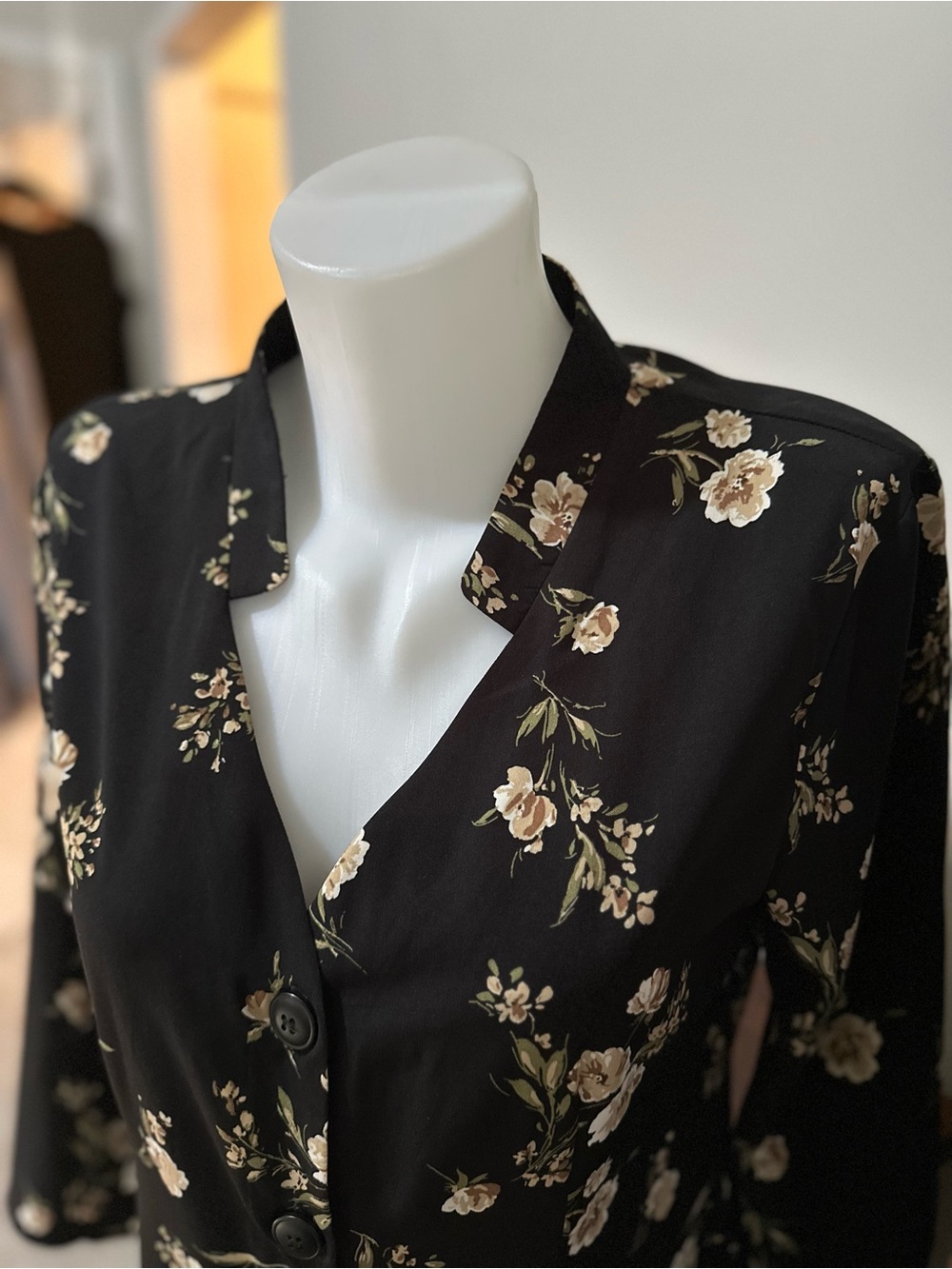 Pink Martini Black Floral Button-Front Long Sleeve Dress